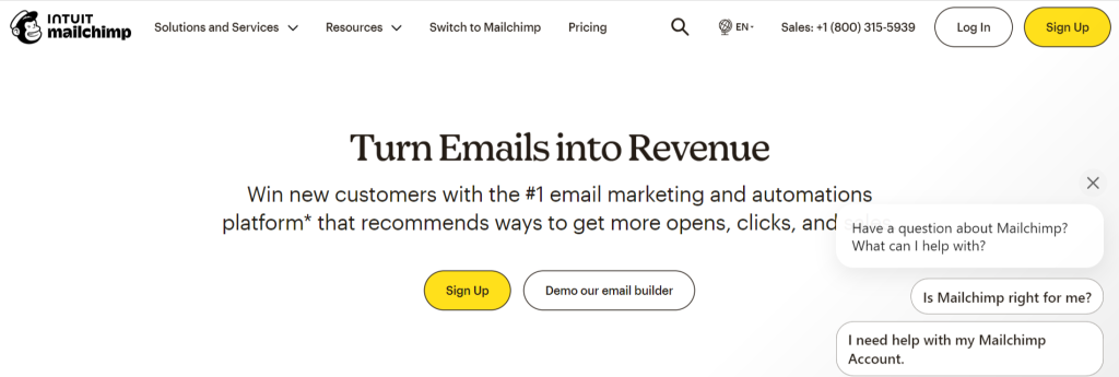 Showing mailchimps CTA strategy as an example of enticing and hard to miss CTA 