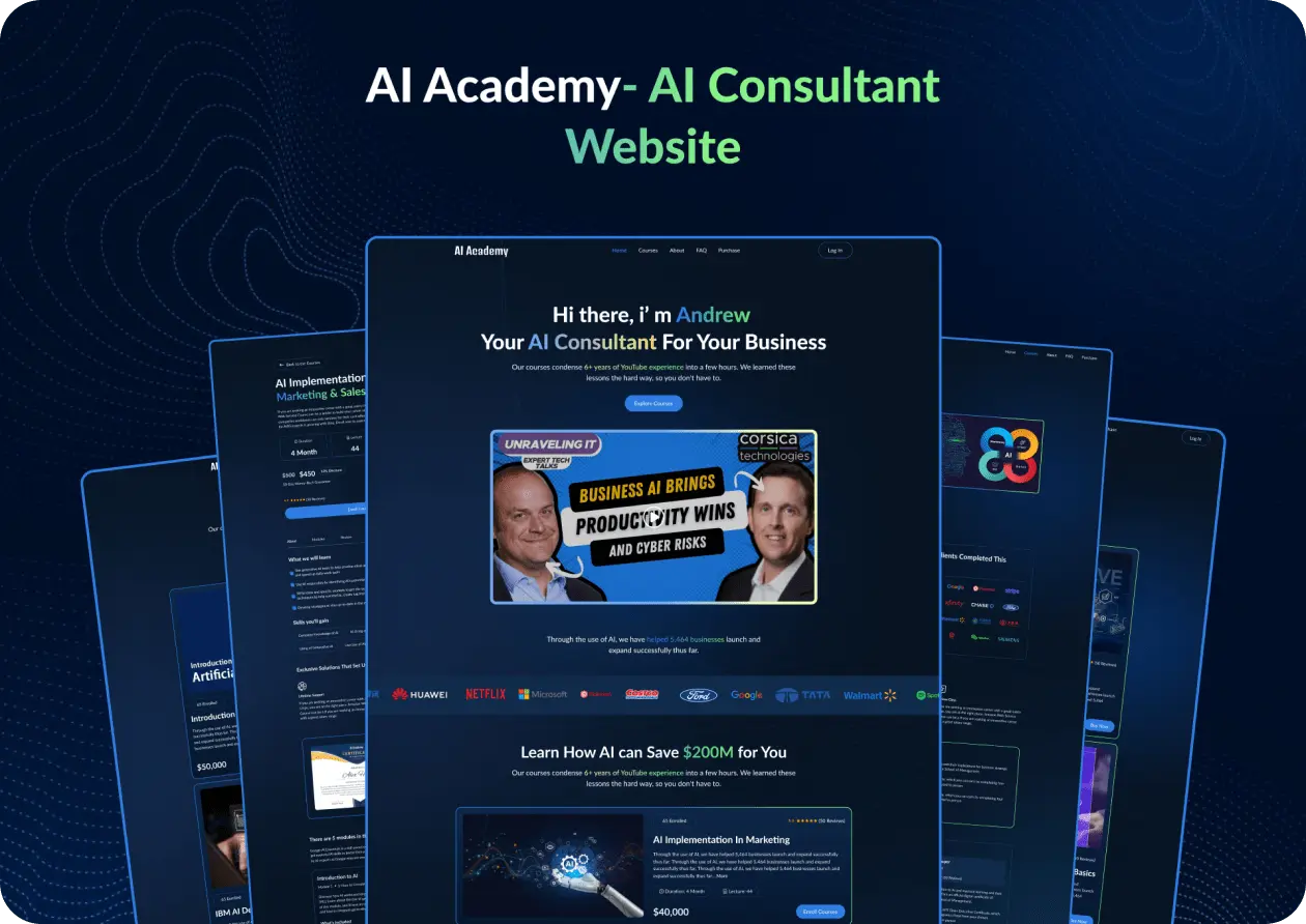 Mockup of an website- AI Academy developed by debuggers studio.