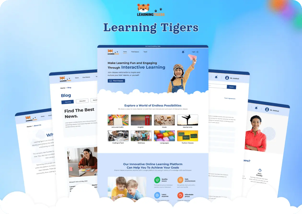 This image showing a Mockup of eLearning website for kids developed by Debuggers Studio