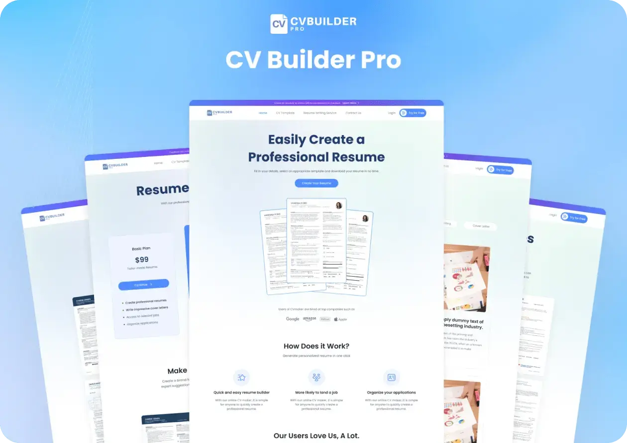 This image showing a Mockup of CV making web app developed by Debuggers Studio