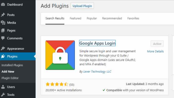 Showing Google Apps login plugin to add One-Click Login With Google in WordPress